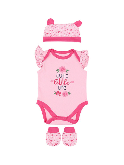 

Chirpie Pie by Pantaloons Girls Pink Printed Pure Cotton Body Suit Set