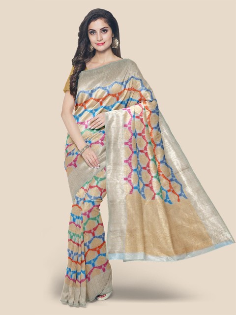 

KLM Fashion Mall Cream & Blue Woven Design Zari Banarasi Saree