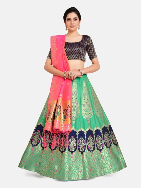 

MIMOSA Sea Green & Navy Blue Semi-Stitched Lehenga & Blouse with Dupatta
