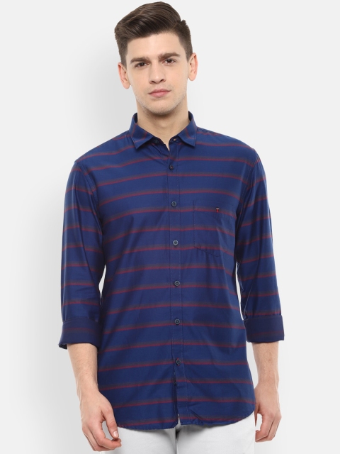 

Louis Philippe Sport Men Navy Blue Slim Fit Horizontal Stripes Striped Casual Shirt