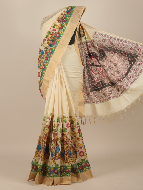 

Pothys Beige Floral Printed Pure Cotton Saree