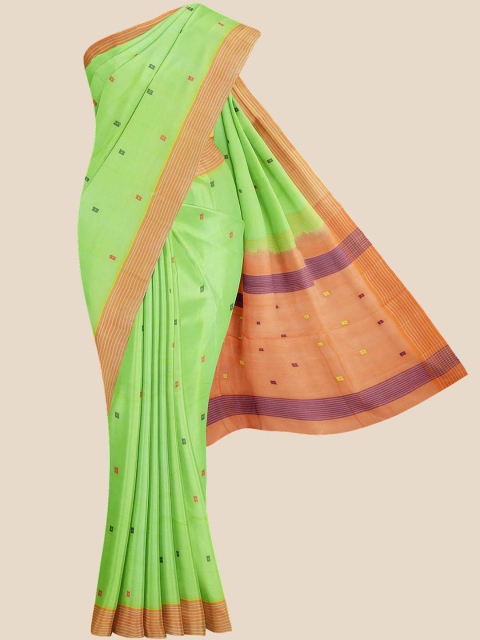 

Kalamandir Green & Peach-Coloured Zari Pure Cotton Venkatgiri Saree