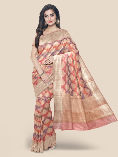 

KLM Fashion Mall Peach Woven Design Banarasi Saree