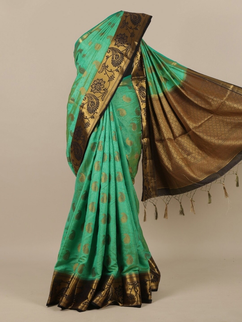 

Pothys Green & Gold-Toned Ethnic Motifs Zari Jute Silk Saree