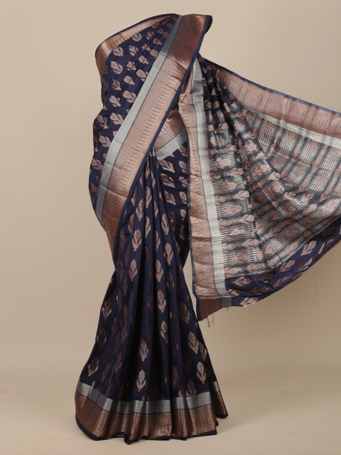 

Pothys Navy Blue & Gold-Toned Ethnic Motifs Jute Silk Saree