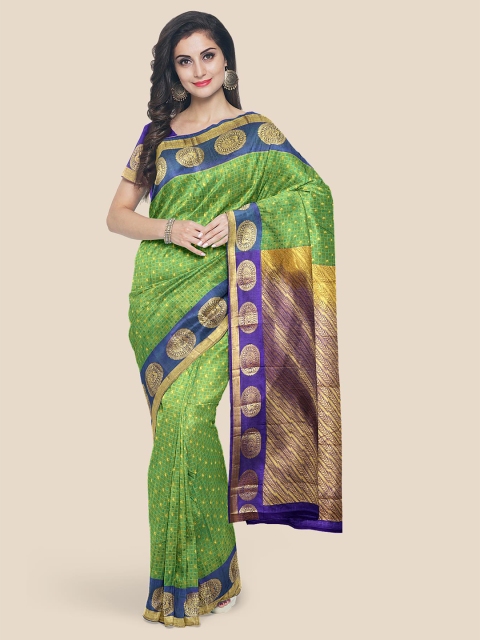 

Kalamandir Green & Blue Woven Design Zari Silk Blend Kanjeevaram Saree