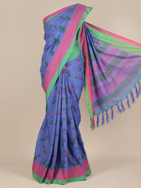 

Pothys Blue Ethnic Motifs Pure Cotton Saree With Tasseled Pallu