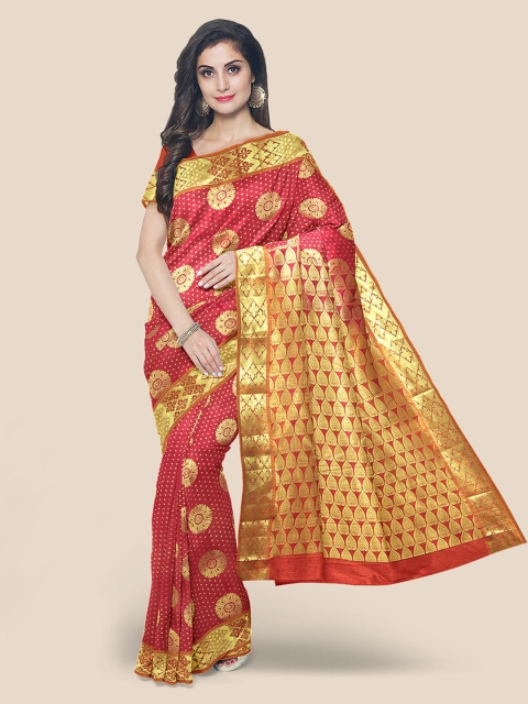

Kalamandir Red & Gold-Toned Woven Design Zari Silk Blend Kanjeevaram Saree