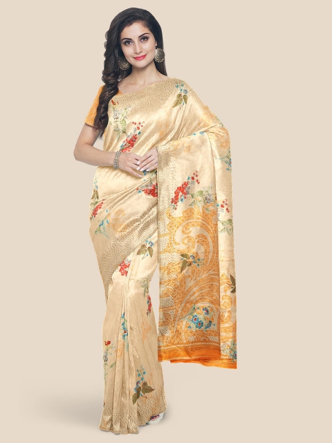 

Kalamandir Orange & Blue Floral Silk Blend Saree
