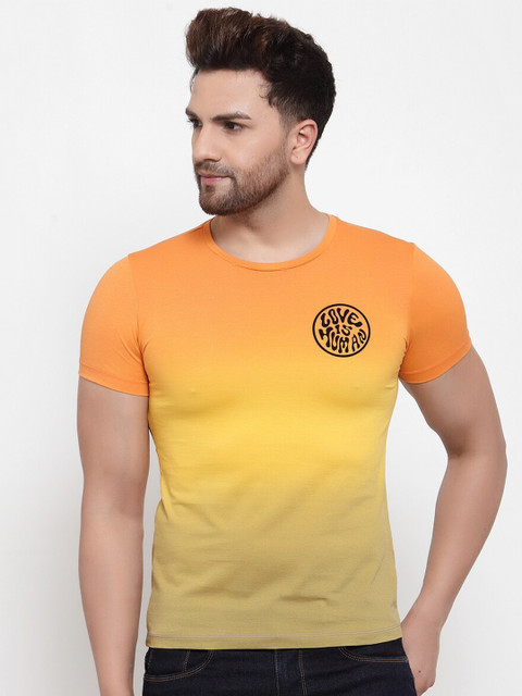 

Global Republic Men Orange & Yellow Colourblocked Slim Fit T-shirt