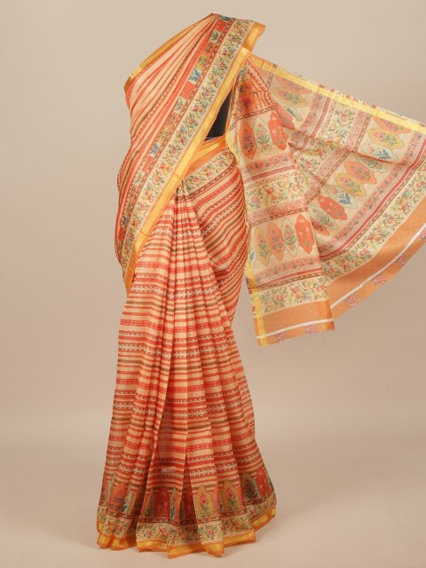 

Pothys Orange Floral Jute Silk Saree