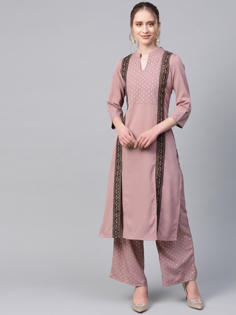 

ZIYAA Women Peach Yoke Design Panelled Kurta with Palazzos