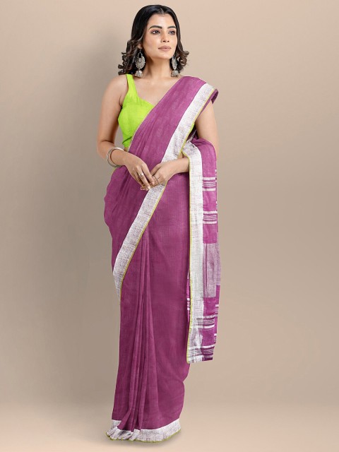 

BharatSthali Purple & White Pure Cotton Saree