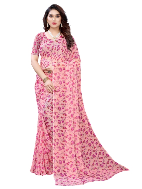 

KALINI Pink Floral Printed Pure Chiffon Saree