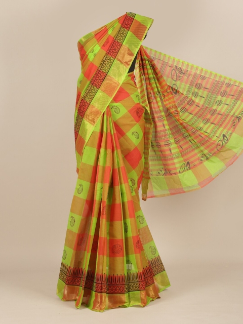 

Pothys Red & Green Checked Pure Cotton Saree