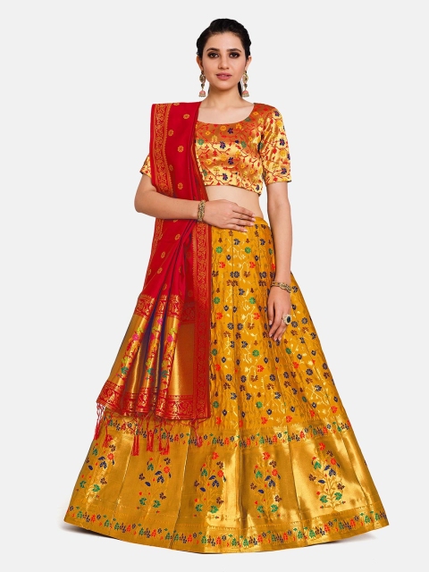 

MIMOSA Women Yellow & Red Semi-Stitched Lehenga & Unstitched Blouse With Dupatta
