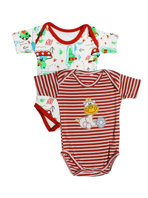 

PINKBUNNY Infant Kids Pack Of 2 Red & White Giraffe & Pirates Printed Bodysuits