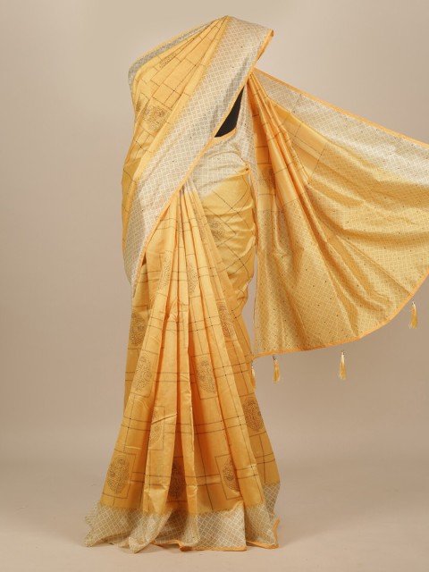 

Pothys Yellow Cotton Blend Saree