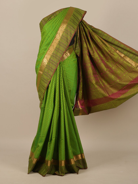 

Pothys Green & Brown Ethnic Motifs Zari Jute Silk Saree