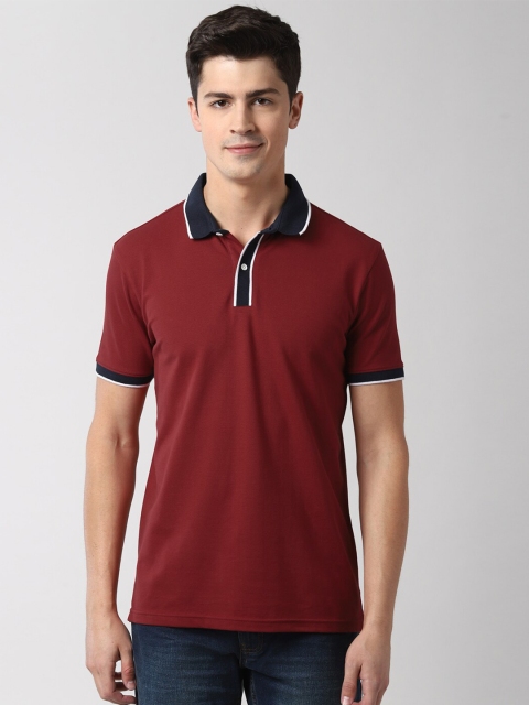 

Peter England Casuals Men Maroon Solid Cotton Polo Collar Slim Fit T-shirt