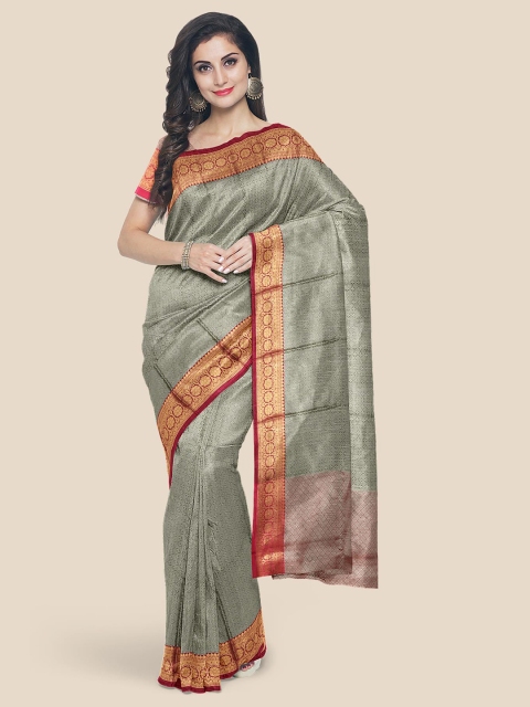 

Kalamandir Grey & Maroon Ethnic Motifs Silk Blend Banarasi Saree