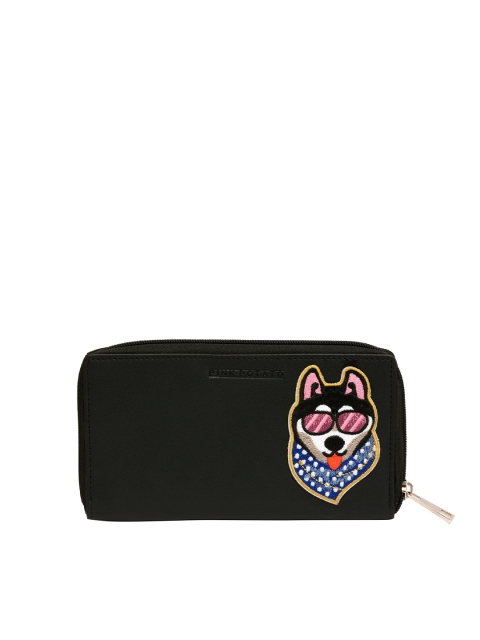 

Pink Potato Women Black & Blue Solid Embroidered Leather Zip Around Wallet