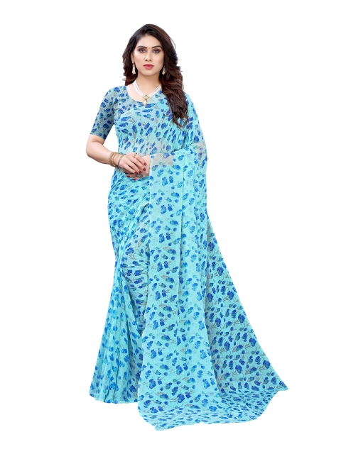 

KALINI Blue & Grey Floral Pure Chiffon Saree