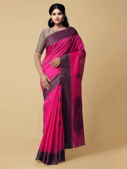 

Unnati Silks Pink & Black Woven Design Silk Cotton Baluchari Saree