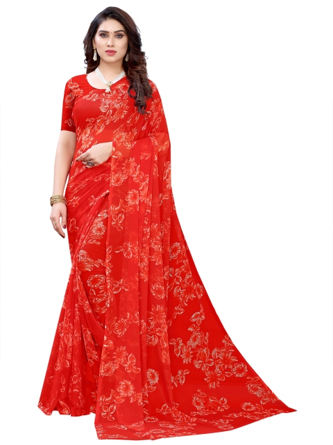 

KALINI Maroon & White Floral Pure Chiffon Saree