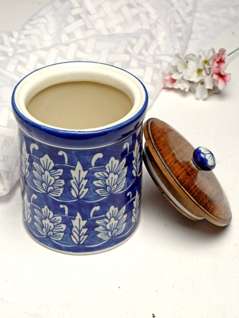 

Fabindia Blue & Brown Hand-Painted Ceramic Jar With Lid