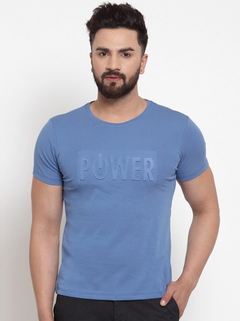 

Global Republic Men Blue Typography Printed Slim Fit T-shirt