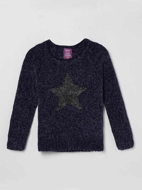 

max Girls Navy Blue & Gold Pullover with Fuzzy Detail