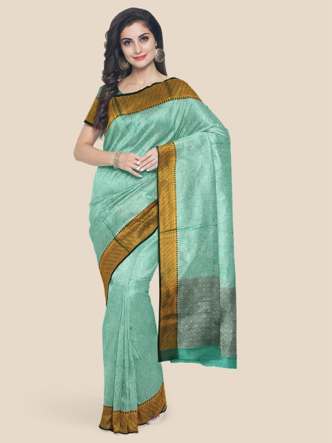 

Kalamandir Sea Green & Gold-Toned Silk Blend Banarasi Saree