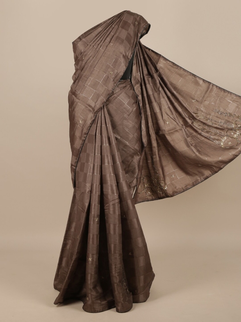 

Pothys Brown Checked Zari Jute Silk Saree