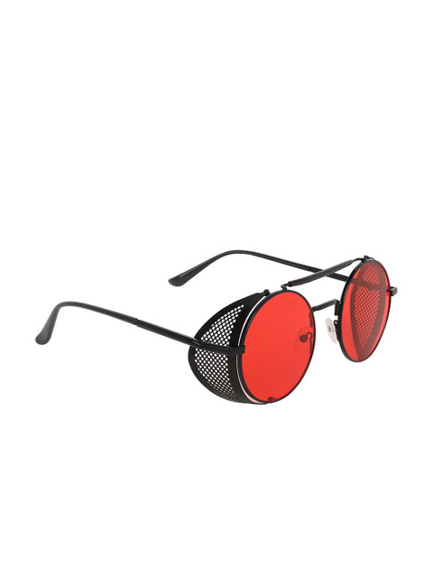 

CRIBA Unisex Red Lens & Black Round Sunglasses with UV Protected Lens