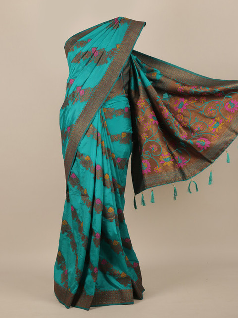 

Pothys Turquoise Blue & Pink Woven Design Zari Jute Silk Saree