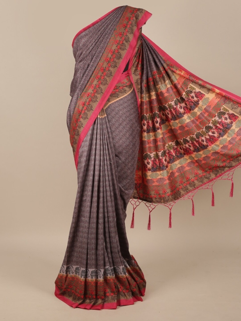 

Pothys Grey & Pink Floral Jute Silk Saree