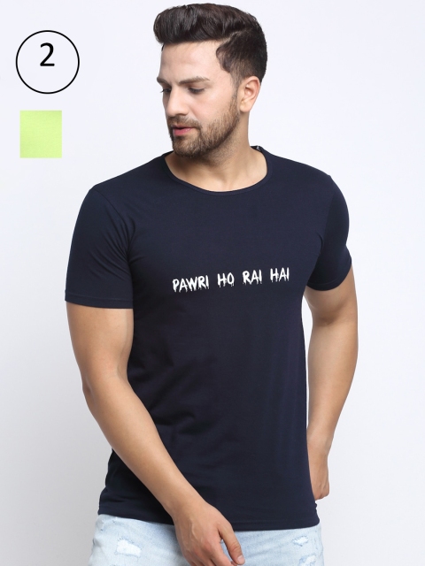 

VIMAL JONNEY Men Navy Blue & Green Pack of 2 Typography 2 Printed T-shirt