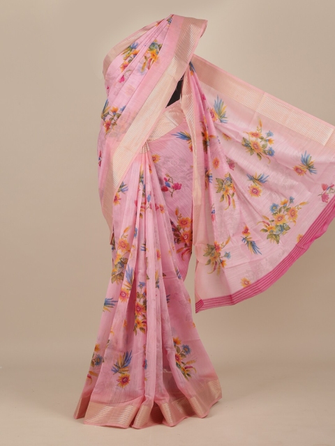 

Pothys Pink & Blue Floral Cotton Blend Saree