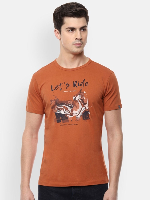 

Louis Philippe Jeans Men Brown Typography Printed Slim Fit Cotton T-shirt