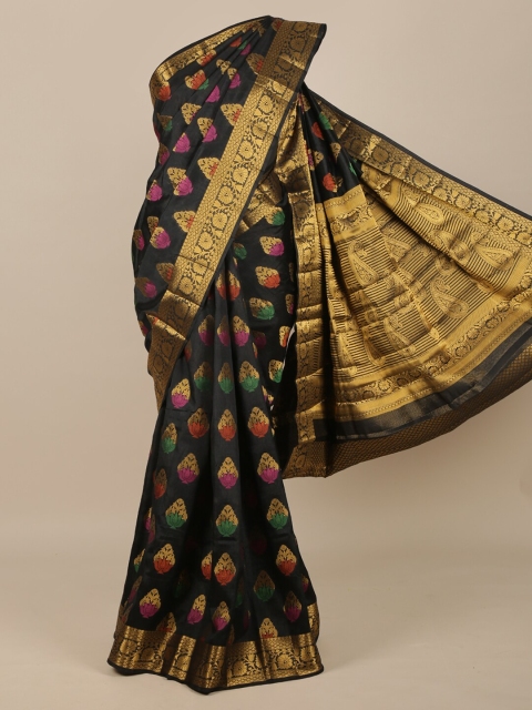 

Pothys Black & Pink Woven Design Zari Jute Silk Saree