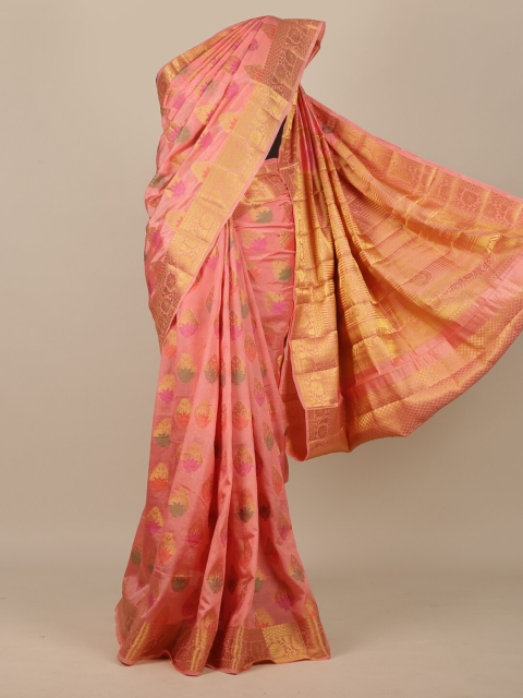 

Pothys Pink & Gold-Toned Ethnic Motifs Zari Jute Silk Saree