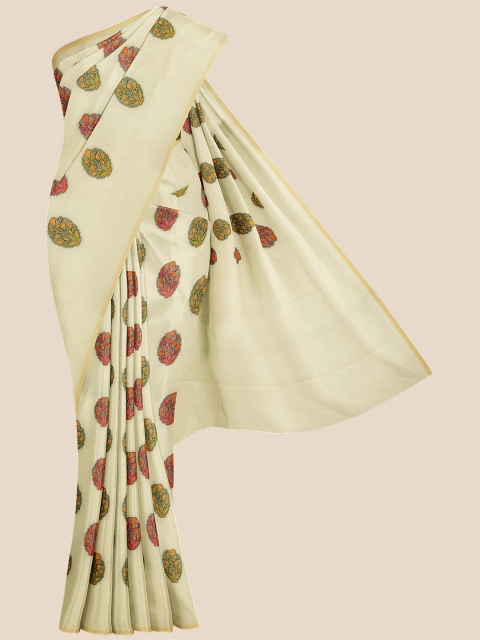

KLM Fashion Mall Cream & Pink Woven Design Pure Cotton Saree
