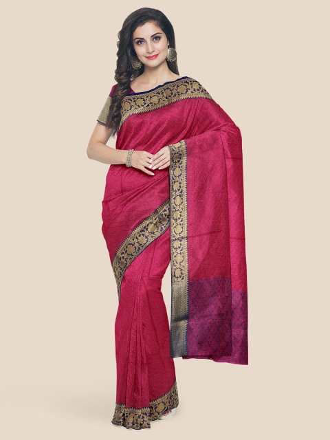 

Kalamandir Pink & Blue Checked Zari Silk Blend Banarasi Saree