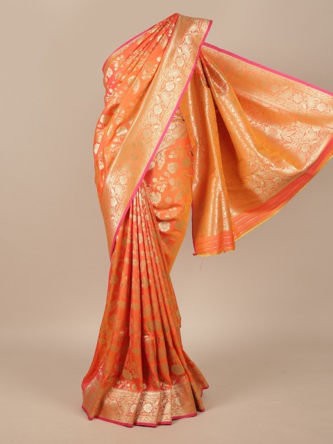 

Pothys Orange & Gold-Toned Woven Design Jute Silk Saree