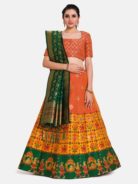 

MIMOSA Orange & Green Semi-Stitched Lehenga & Blouse with Dupatta