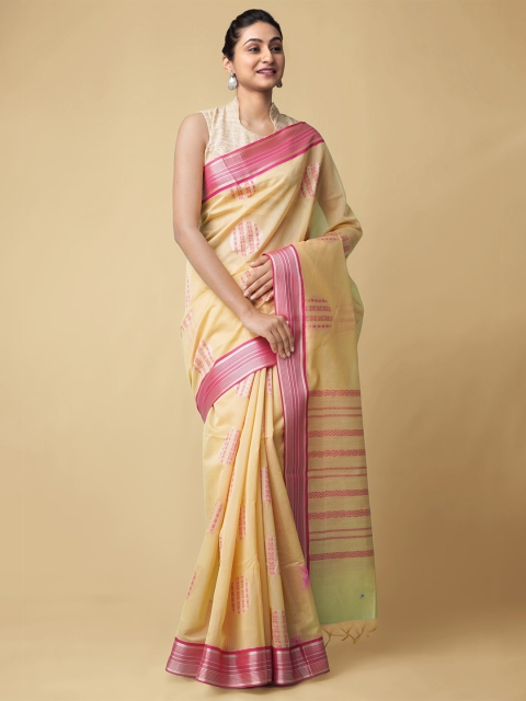 

Unnati Silks Beige Woven Design Silk Cotton Baluchari Saree