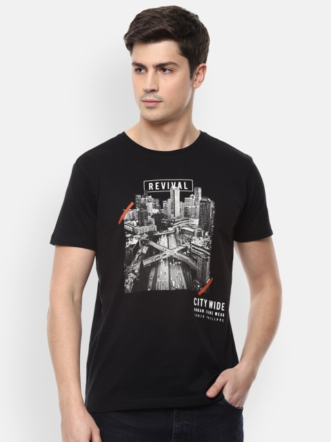 

Louis Philippe Jeans Men Black Printed Slim Fit T-shirt