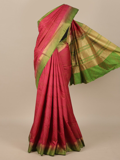 

Pothys Pink & Green Zari Jute Silk Saree