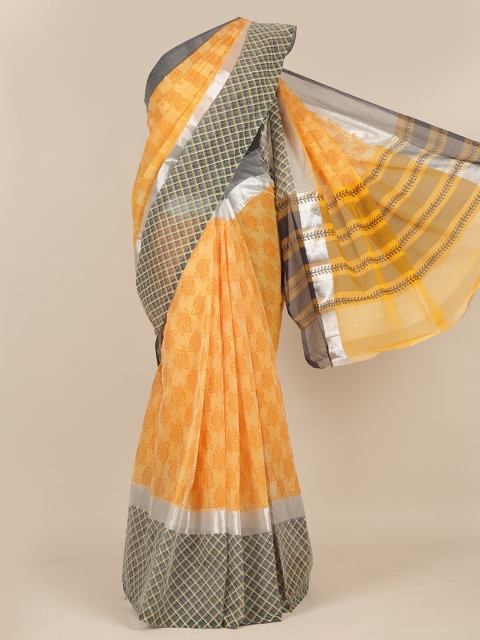 

Pothys Orange & Grey Ethnic Motifs Pure Cotton Saree
